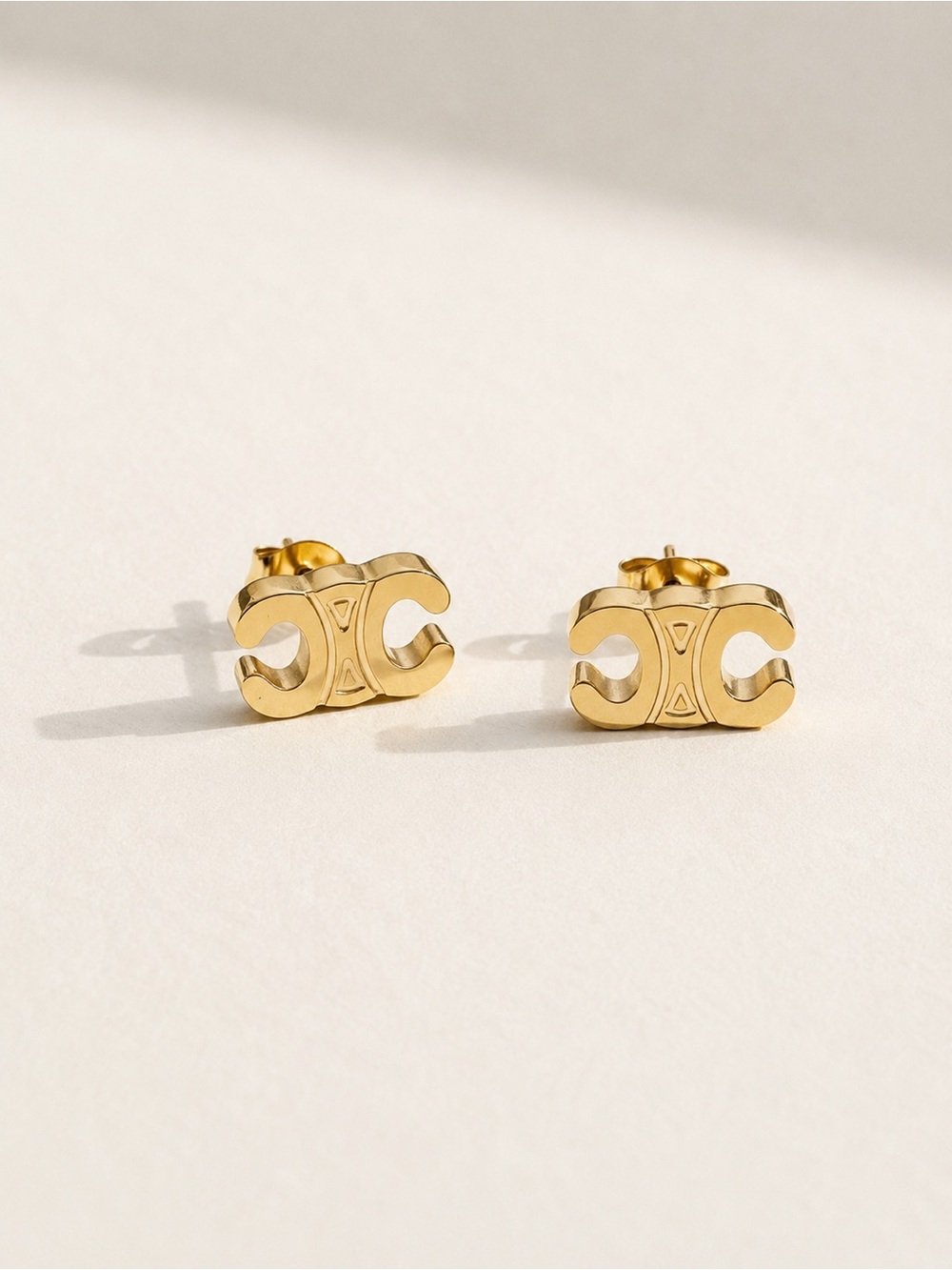 Gold Plated Double-C Motif Stud Earrings - Women Jewelry luxury inspired